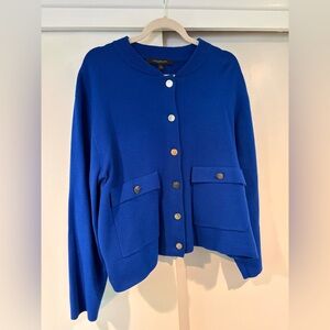 Royal Blue Knit Cardigan with Gold-Tone Button